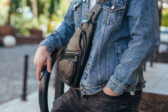 Чоловіча сумка-слінг шкіряна чорна TIDING BAG — MK12094 | Зображення 9