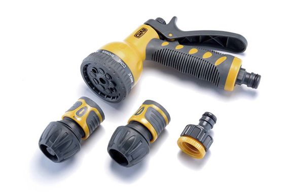 Набор: пистолет-распылитель 9 режимов, коннекторы: 3/4 аквастоп, 3/4, адаптер 1/2+3/4 СИЛА