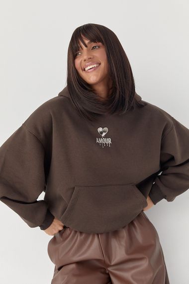 Утеплене худі з капюшоном - коричневий цвет, L (є розміри) | Зображення 4