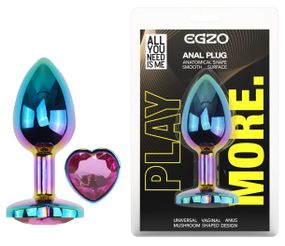 Анальная пробка EGZO Multicolor Heart Plug S с розовым кристаллом, металлическая, 70 мм Sex Aura