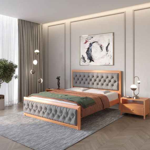 Полуторне дерев&#039;яне ліжко Mebigrand Барселона Б3 Яблуня/Аляска 93 (Сірий) 120х200 см (MBG-13889)