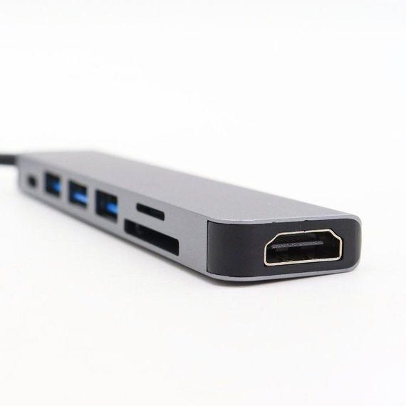 USB хаб концентратор 7в1 (Type-C to HDMI+SD+TF+3хUSB +PD) / Багатопортовий розгалужувач USB | Зображення 3