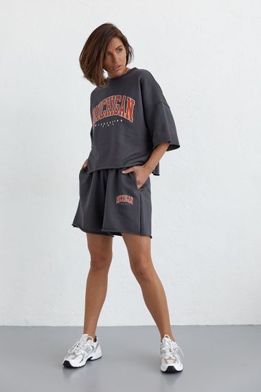 Летний спортивный костюм с принтом Michigan - темно-серый цвет, L (есть размеры) | Зображення 2