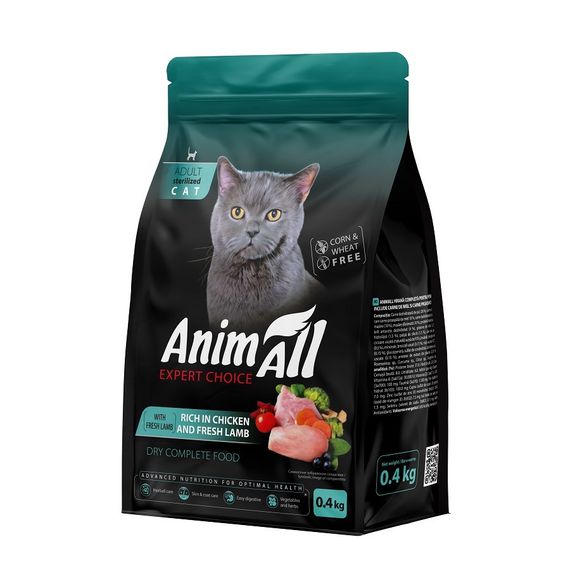 Сухий корм з куркою та ягням для стерилізованих котів Animall Cat Sterilised Lamb, 400 гр