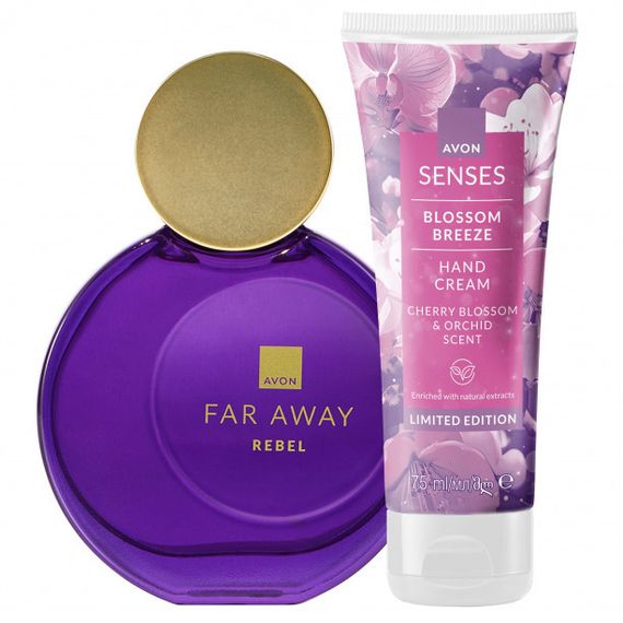 Женский подарочный набор Avon: Far Away Rebel 50 мл + крем для рук «Цветочный бриз» 75 мл