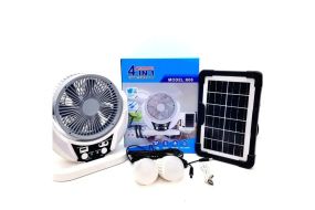 Вентилятор портативный 4в1 (6", солнечная панель, 2 LED лампы, 2 скорости, 6Вт, USB, 3.2V/4000 мАч)