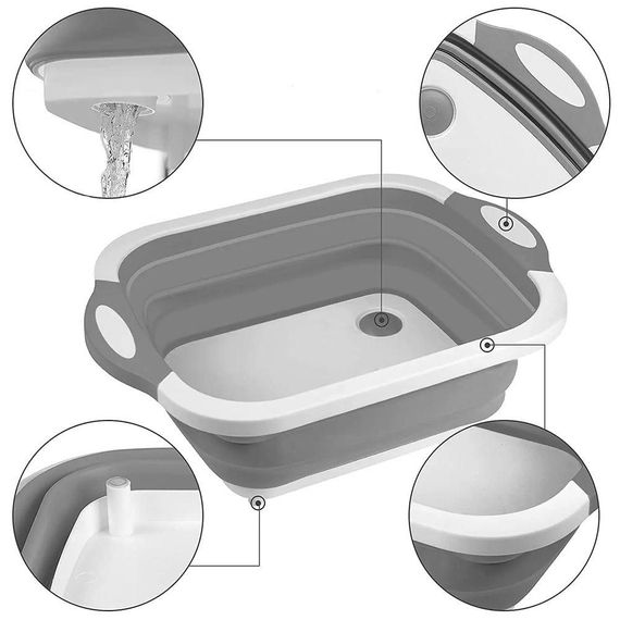 Складная разделочная доска для мытья и резки овощей 2в1, Chopping Board / Силиконовая доска-миска с клапаном | Зображення 3