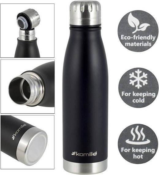 Термос-пляшка Kamille Bottle 500мл чорний | Зображення 1