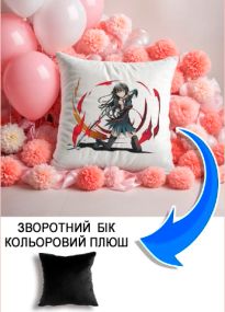Подушка плюшева Мерч Крафт Дизайн з принтом аніме Tendo Kisara чорний плюш квадратна 33х33 см