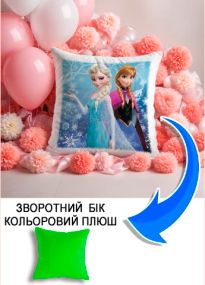 Подушка плюшева Мерч Крафт Дизайн з принтом Frozen Ельза Анна салатовий плюш квадратна 33х33 см