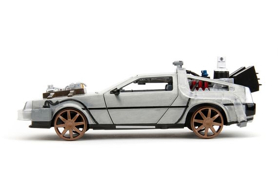 Игровая металлическая машинка Назад в будуйщее 3 Time machine с светодиодами