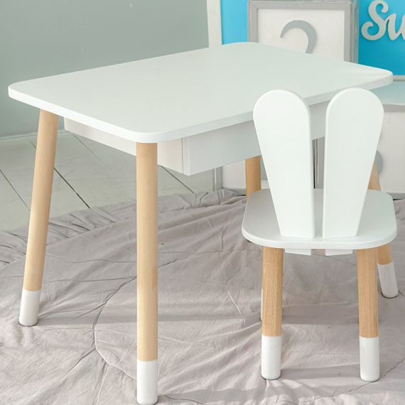 Дитячий столик і стільчик зайчик білий. Столик із шухлядою для олівців і розмальовок 73587 | Зображення 2