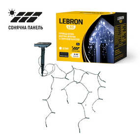 LED гірлянда LEBRON штора 2,1х0,5м, 110LED, з сонячною панеллю, Ni-MH 600mAh, біла, IP44 (арт.15-17-80)