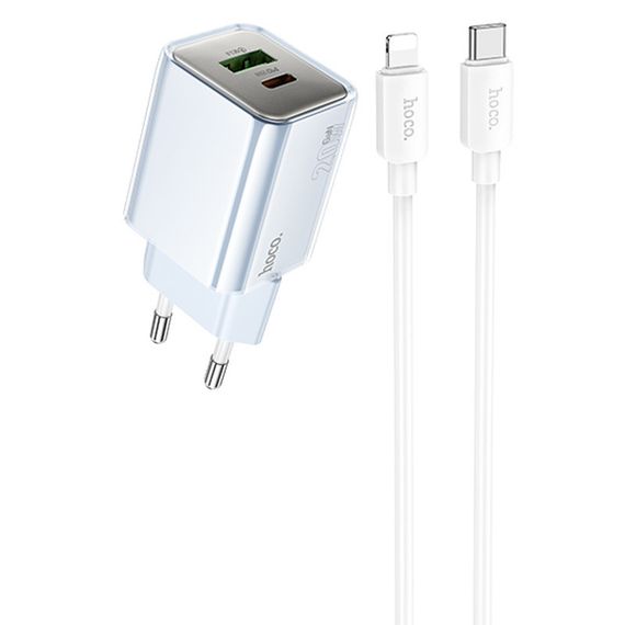 СЗУ Hoco N46 Glorious PD20W+QC3.0 (1USB-A/1C) + кабель Type-C to Lightning Blue