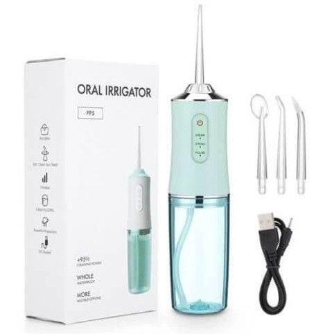 Іригатор для чищення зубів та порожнини рота Oral Irrigator з акумулятором та змінними насадками. Колір: зелений | Зображення 3