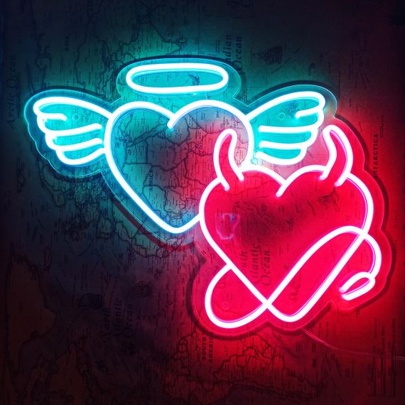 Неоновий світильник Серця Янгол Демон 480х380 acr-n000019