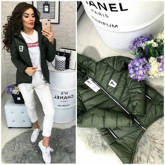 Жіноча демісезонна куртка з емблемою, арт.210/7, хакі | Зображення 1