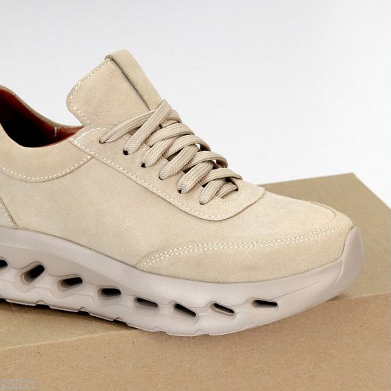 Молодіжні дизайнерські бежеві кросівки натуральна замша | Зображення 2