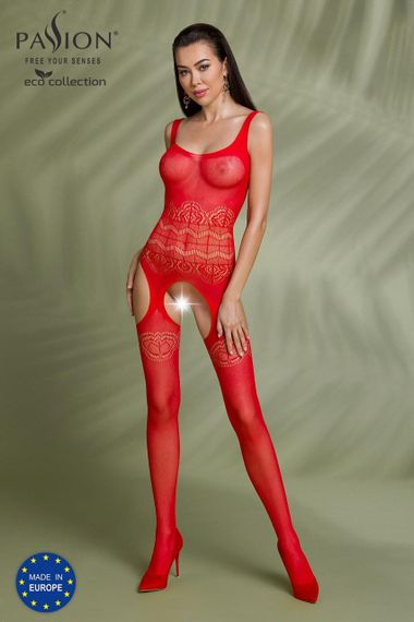 Бодістокінг Passion ECO BS005 red, щільний, відкритий доступ, імітація підв’язок Sex Aura | Зображення 3