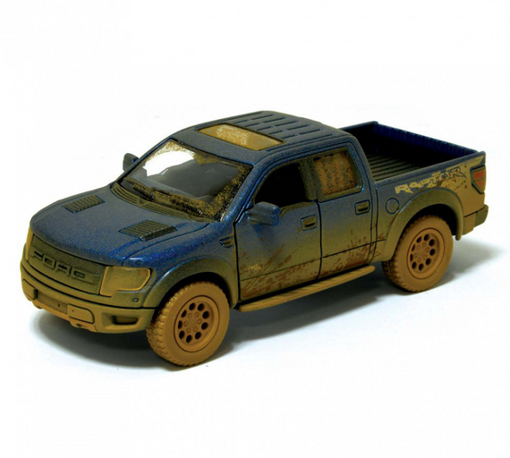 Детская модель машинки пикап Ford F-150 SVT Raptor-Supercrew Muddy Kinsmart KT5365WY инерционная, 1:46 Blue