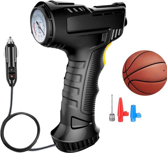 Портативный проводной компрессор для шин 120 Вт, быстрый 12V насос, с манометром и LED-фонарем | Зображення 1