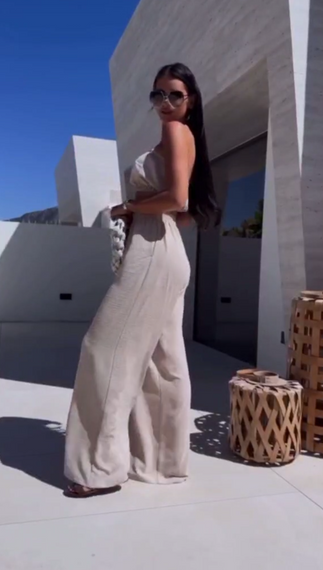 Женский летний костюм тройка брюки палаццо + рубашка + топ-бандо LY25030 цвет бежевый, размер 42/44 | Зображення 3