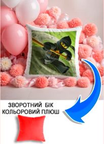 Подушка плюшева Мерч Крафт Дизайн з принтом Ninjago 4 червоний плюш квадратна 33х33 см