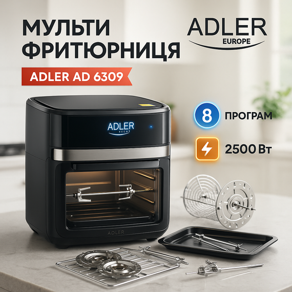 Мультипечь для жарки без масла Adler, Мультипечь с автоотключением, Аэрогриль 3 в 1 BM-31