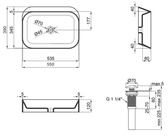 Комплект Qtap Scorpio: Раковина накладна прямокутна 550х390х120 мм Matt Black + Донний клапан PU03 (QT14112243MBN47298) | Зображення 1