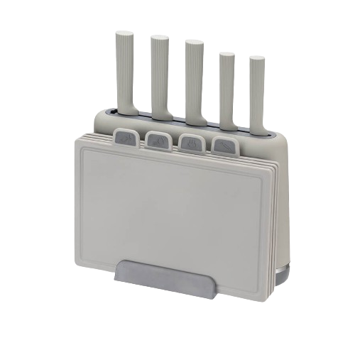 Набір ножів 10 предметів:(5шт + 4 обробні дошки + підставка) сірий MR-1412-GREY Maestro