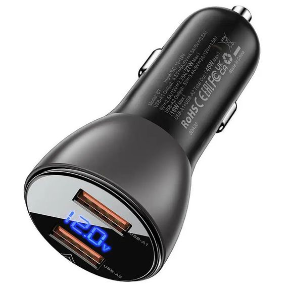 АЗУ Acefast B7 QC3.0 45W (2USB-A) Transparent black | Зображення 1
