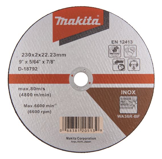 Диск отрезной для нержавеющей стали 230 х 2.0 мм WA36R-BF Makita D-18792