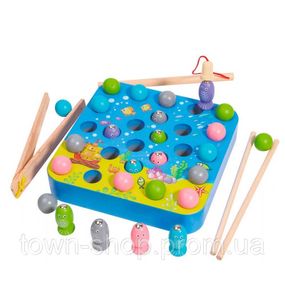 Деревянная игрушка Магнитная Рыбалка MD 1893(Blue) рыбки, удочка, пинцет, палочки