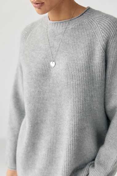 Тепла в'язана кофта з рукавами реглан - сірий цвет, ONE SIZE (є розміри) | Зображення 3