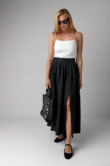 Пышная юбка со складками на высокой талии и разрезом - черный цвет, M (есть размеры) | Зображення 6