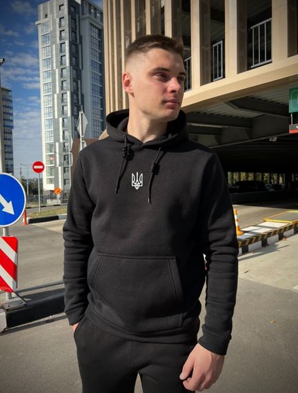 Зимний худи с начесом герб черный RD004