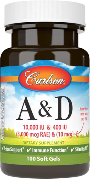 Вітаміни A та D Carlson Vitamin A &amp; D, 100 Soft Gels