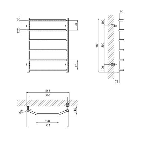 Сушарка для рушників водяна Kroner KRP Diva WT700x500-6 | Зображення 1