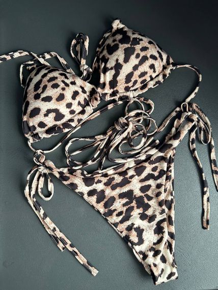 Женский раздельный леопардовый купальник бикини с завязками на талии LU036 цвет леопардовый, размер onesize 42/48 | Зображення 1
