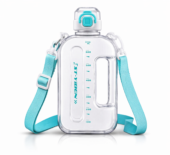 Спортивная бутылка ST-YIBEN (750 мл) - Эко-пластик BPA-free, Белая с бирюзовыми акцентами
