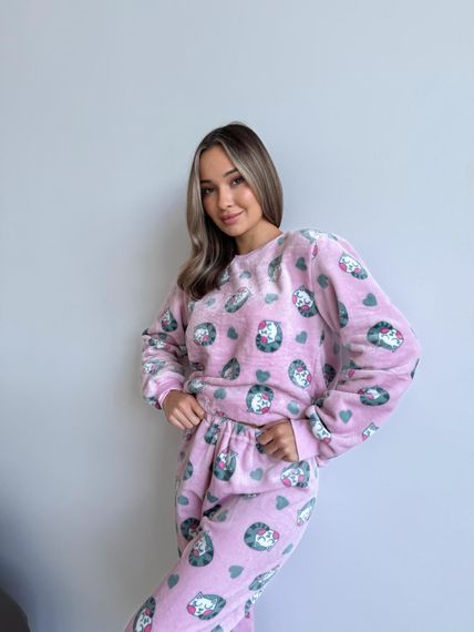 Домашня тепла жіноча піжама COSY Мяу-Лав з велсофта | Зображення 8