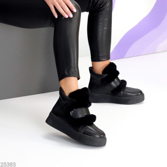 Молодежные спортивные зимние черные ботинки натуральная кожа с опушкой | Зображення 2