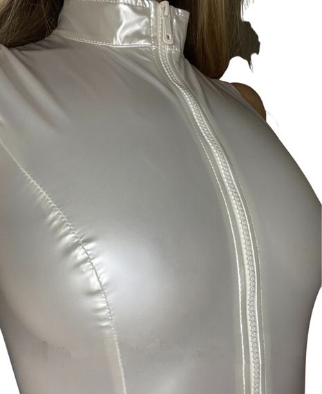 Лакований комбідрес білий “Зухвала Стелла” L, блискавка на все тіло | Зображення 1