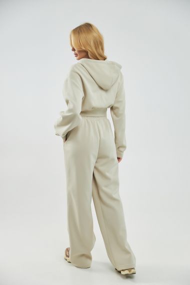 Жіночий спортивний костюм з коротким худі та вільними штанами - бежевий цвет, ONE SIZE (є розміри) | Зображення 1