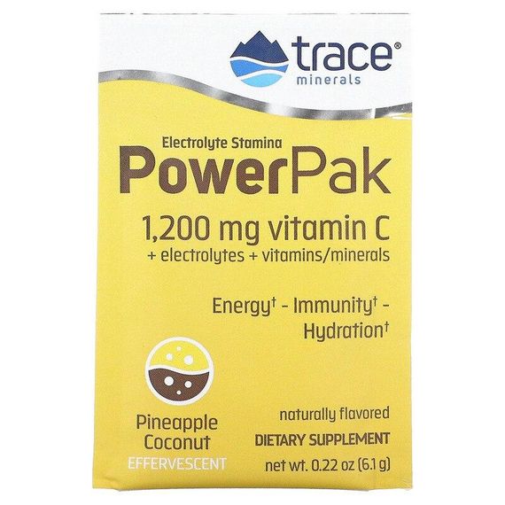 Електроліти, Electrolyte Stamina Power Pak, Trace Minerals Research, ананас та кокос, 30 пакетів по 6.1 г кожен | Зображення 3