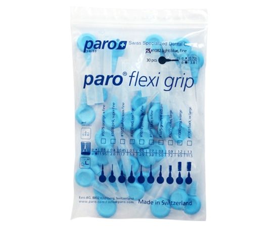 Міжзубні щітки paro® FLEXI-GRIP, блакитні, циліндричні (Ø щітки 3.8 мм, ДОО* 1.2 мм), 1уп. х 30 шт. | Зображення 1