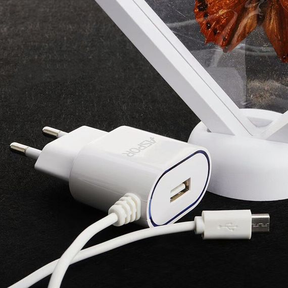 Мережевий зарядний пристрій Aspor A802 Plus 1 USB/2.4A LED + USB кабель Micro-білий
