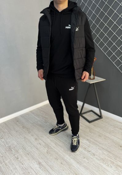 Демісезонний  костюм чорний худі/штани  + жилетка Puma | Зображення 1