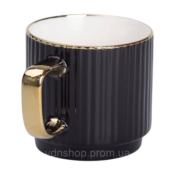 Чашка фарфоровая с золотым ободком и золотой ручкой 300 (мл) Черная RX-N231129B | Зображення 1