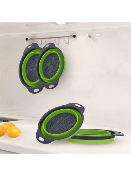 Друшляк силіконовий складаний 2 шт. у комплекті (великий + маленький) Collapsible filter baskets, зелений | Зображення 5